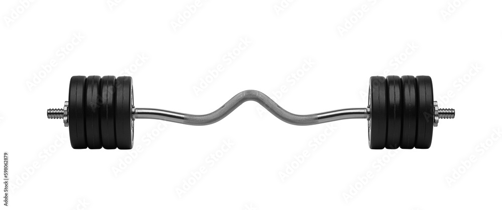 Studio shot of a metal barbell isolated on white background.