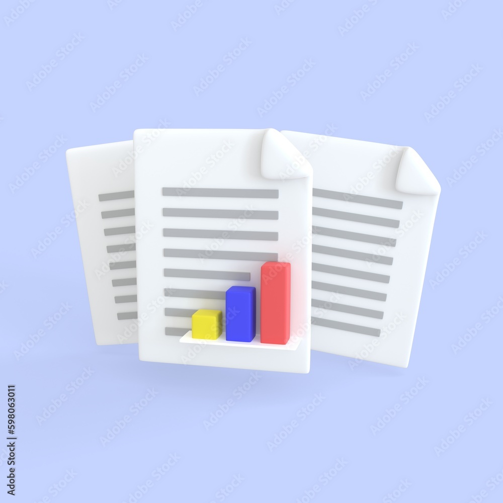 custom made wallpaper toronto digitalDocument 3d render icon. Stack of paper sheet with text and column chartfor searching and calculate statistic files in database. business money finance and development files concept.