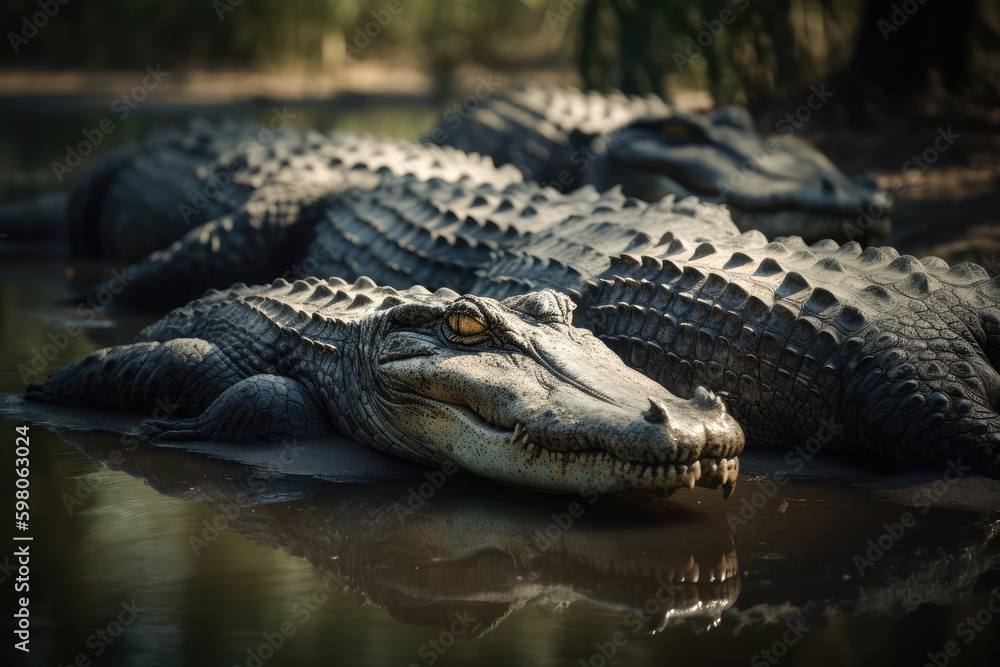 Crocodile, Crocodiles Group, Wild life, Wild Animals, Safari, Animal, Made by AI, AI generated, Artificial intelligence	
