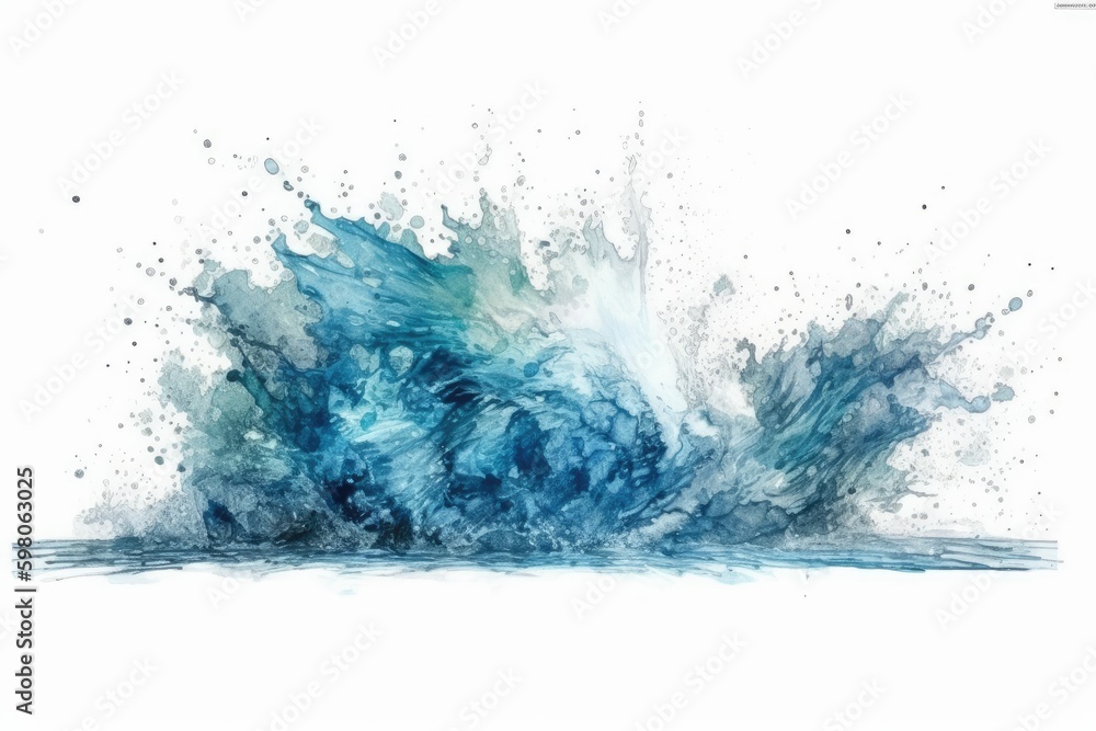 splashing wave in blue and white colors on a plain white background. Generative AI Generative AI