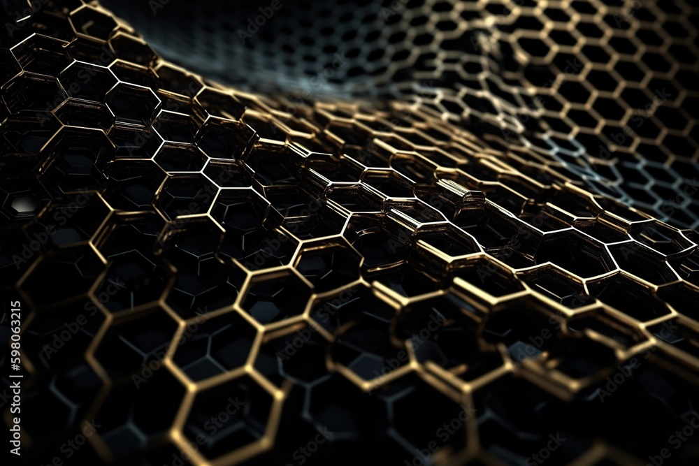 Network connection concept gold honeycomb shiny background. Futuristic Abstract Geometric Background Design Made with Generative Space Illustration AI Scy fi Network connection concept gold honeycomb shiny background. Futuristic Abstract Geometric Background Design Made with Generative Space Illustration AI Scy fi
