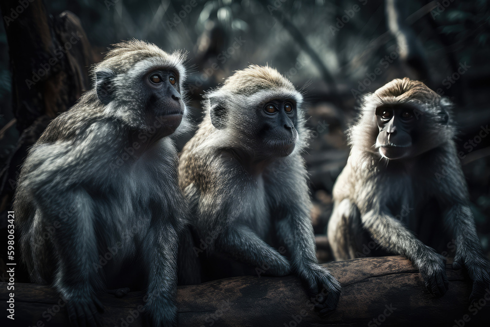 Obraz premium Monkey, Monkeys Group, Wild life, Wild Animals, Safari, Animal, Made by AI, AI generated, Artificial intelligence 