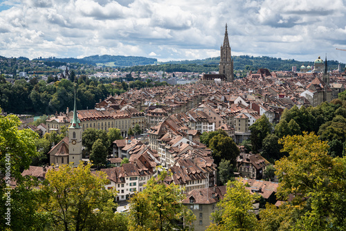 Scenic panoramic view of Bern old town seen from Rose Garden viewpoint, Switzerland