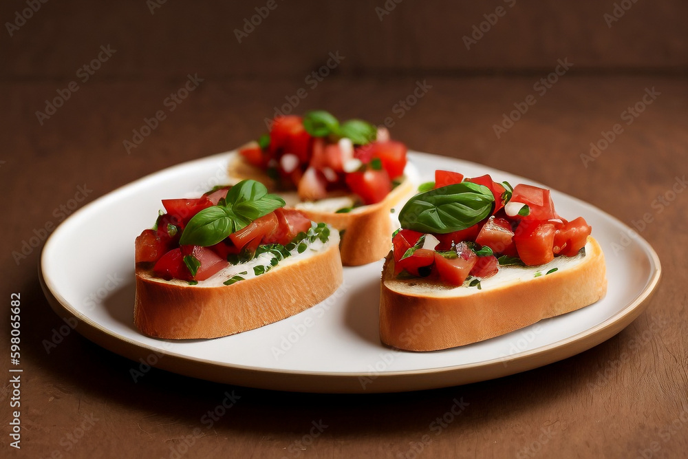 bruschetta with tomato and basil, generative AI