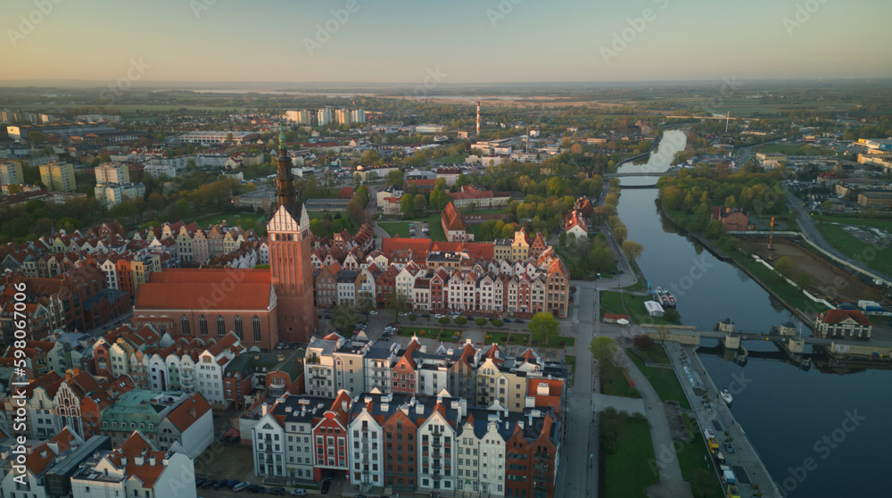Elblag (German: Elbing), historical town in northern Poland. Sunrise over the town of Elblag, Poland.