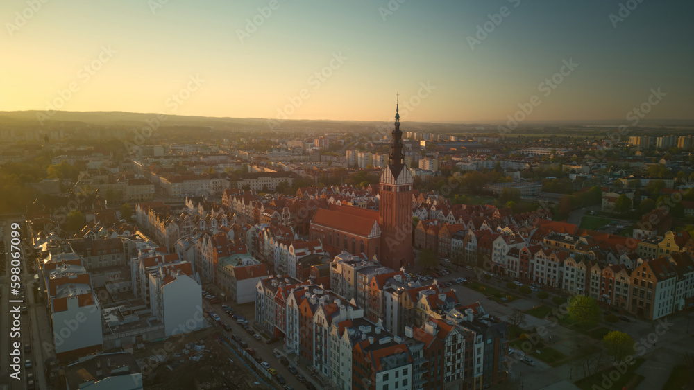 Elblag (German: Elbing), historical town in northern Poland. Sunrise over the town of Elblag, Poland.