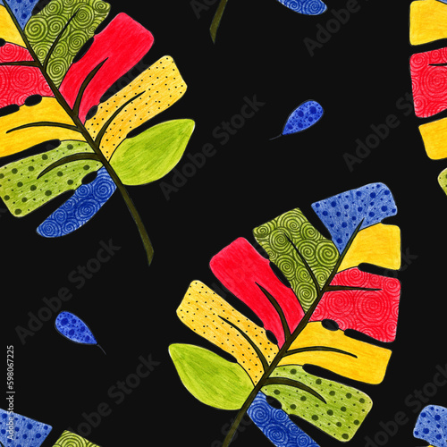 Colorful seamless pattern with leaves Tropic print
