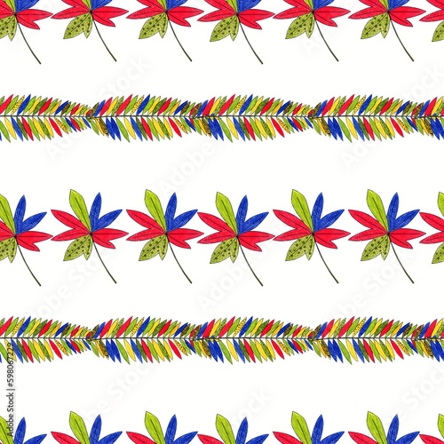Colorful seamless pattern with leaves Tropic print