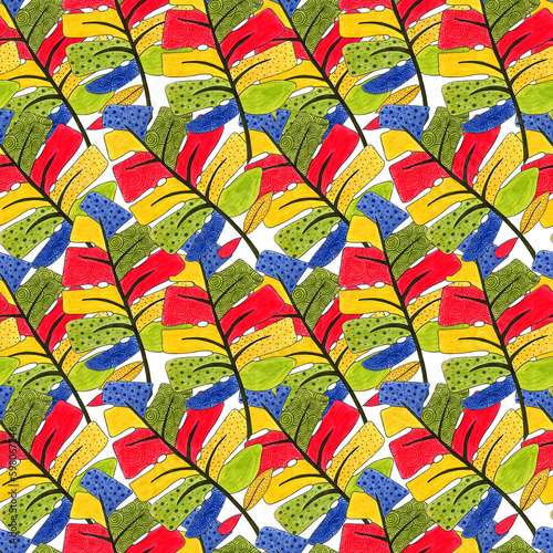 Colorful seamless pattern with leaves Tropic print