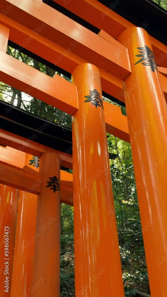 Dramatic view of walking in red gates Dramatic view of walking in red gates
