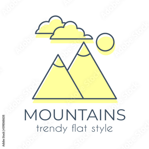 Simple mountains icon on a white background in trendy flat style. Suitable for applications, web sites, online shops