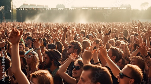 Fotografia Sold out crowd of people cheering at a concert during an outdoor music festival