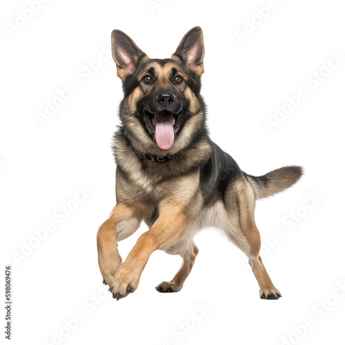 German Shepherd dog with happy face isolated on white background