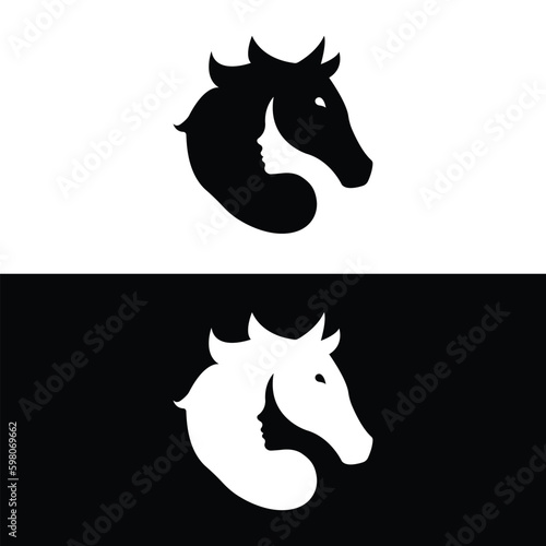 Lady Face In Horse Vector Logo Design.