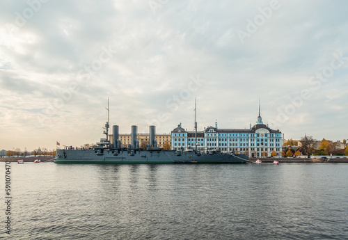 Aurora a Russian  cruiser, a museum ship in Saint Petersburg.,the symbol of the great October Revolution of 1917