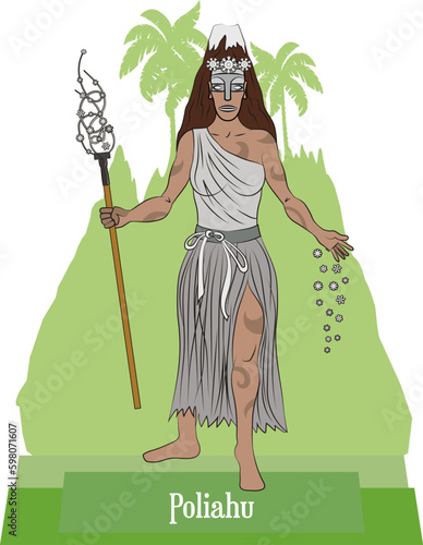 Illustration vector isolated of mythical Hawaiian, Polynesian, Goddess, Poliahu, mountain and snow goddess.