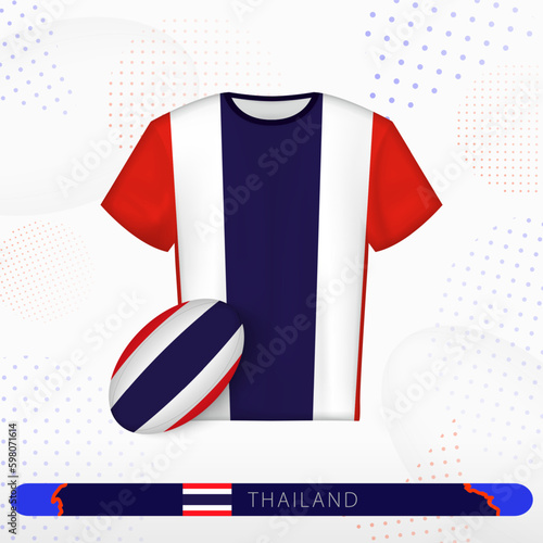 Thailand rugby jersey with rugby ball of Thailand on abstract sport background.