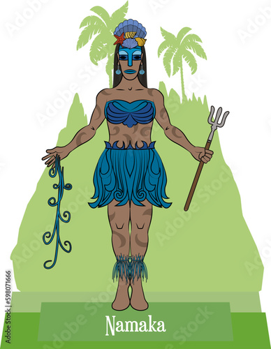 Illustration vector isolated of mythical Hawaiian, Polynesian, Namaka, sea and waves goddess.