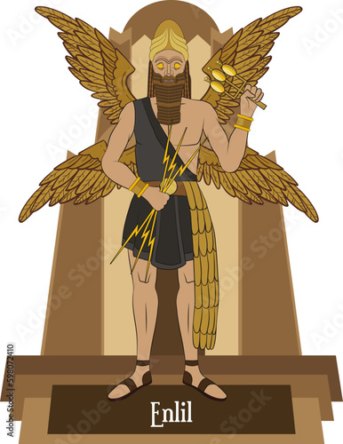 Illustration vector isolated of Mesopotamian mythical god, Enlil, wind and storm god