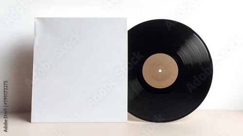 Vinyl record and Podcast CD Cover Mockup on white background, generative ai