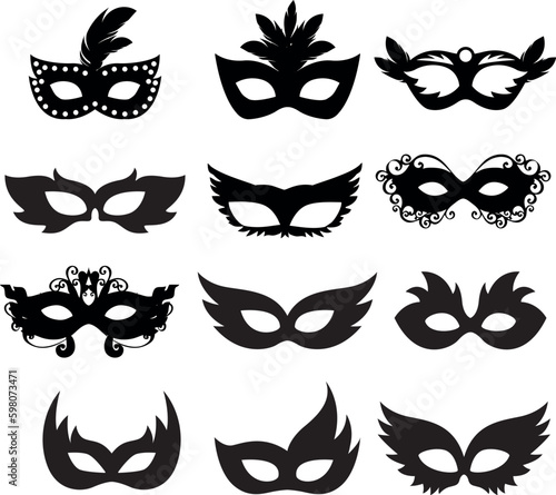 Set of differents masquarade mask silhouette vector illustration