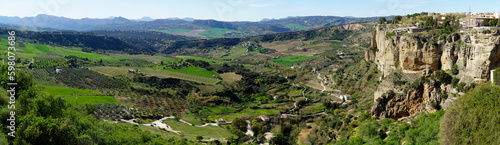 Houses on a cliff and valley in Ronda, Andalusia, Spain - panorama