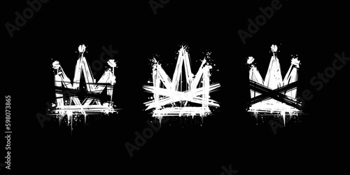 Scribbled Grunge style Rock'n'Roll Crown street art collection. Doodle style Crown sign. Street Art Grafitti Crown in grunge hand drawn element. Printable vector template for print fabric and textile
