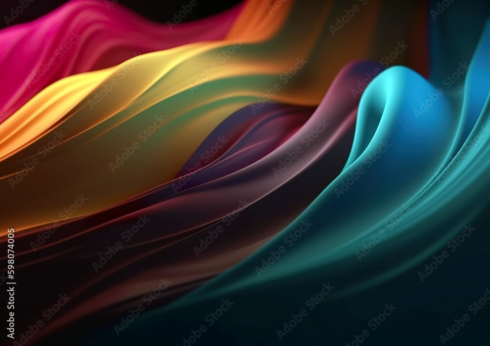 custom made wallpaper toronto digitalModern wavy multicolored silk abstract background. Wavy silk material wallpaper. Additional wallpaper, background or web in 3D design. Illustration generated by AI