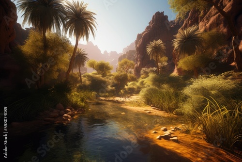 River in the desert. Generative AI.