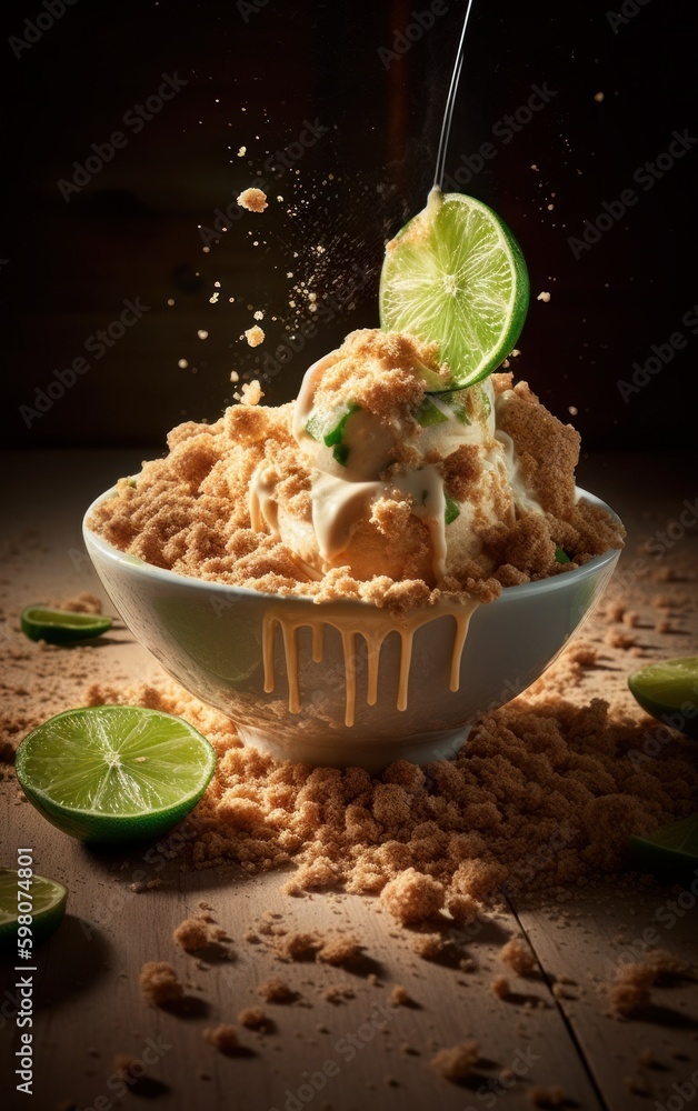 Key Lime Pie Ice Cream with Graham Cracker Crumbs and Lime Swirl