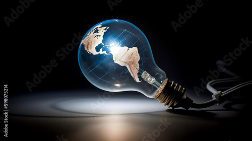 Globe Shaped Transparent LightBulbs with Continents of Earth Etched in the Glass - Green Energy and Clean Energy Concept - Generative AI