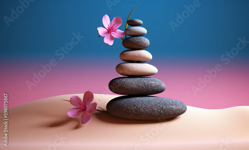 spa zen stones and flower