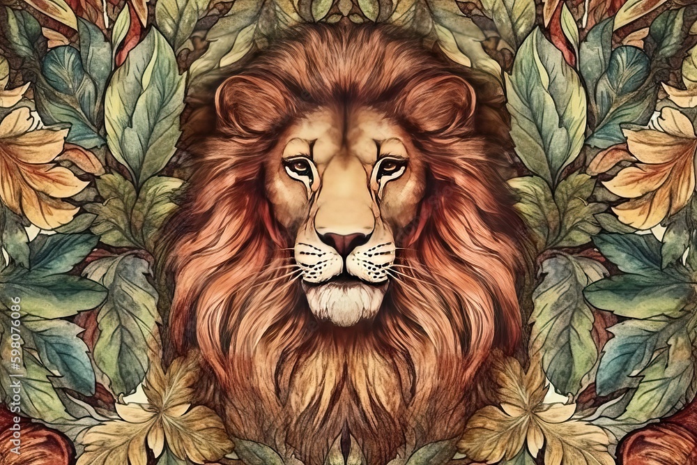 Lion vintage King of animal watercolor painting (Ai generated)