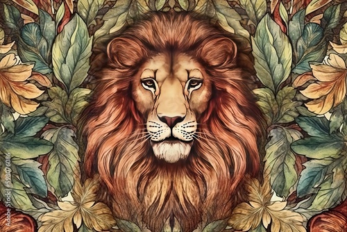Obraz na płótnie Lion vintage King of animal watercolor painting (Ai generated) w salonie