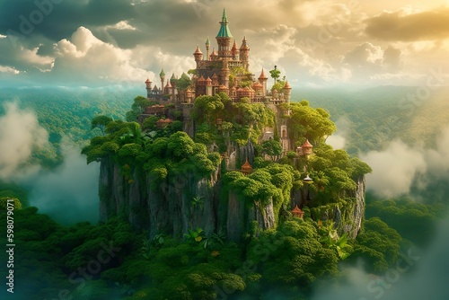majestic castle in the jungle AI generated