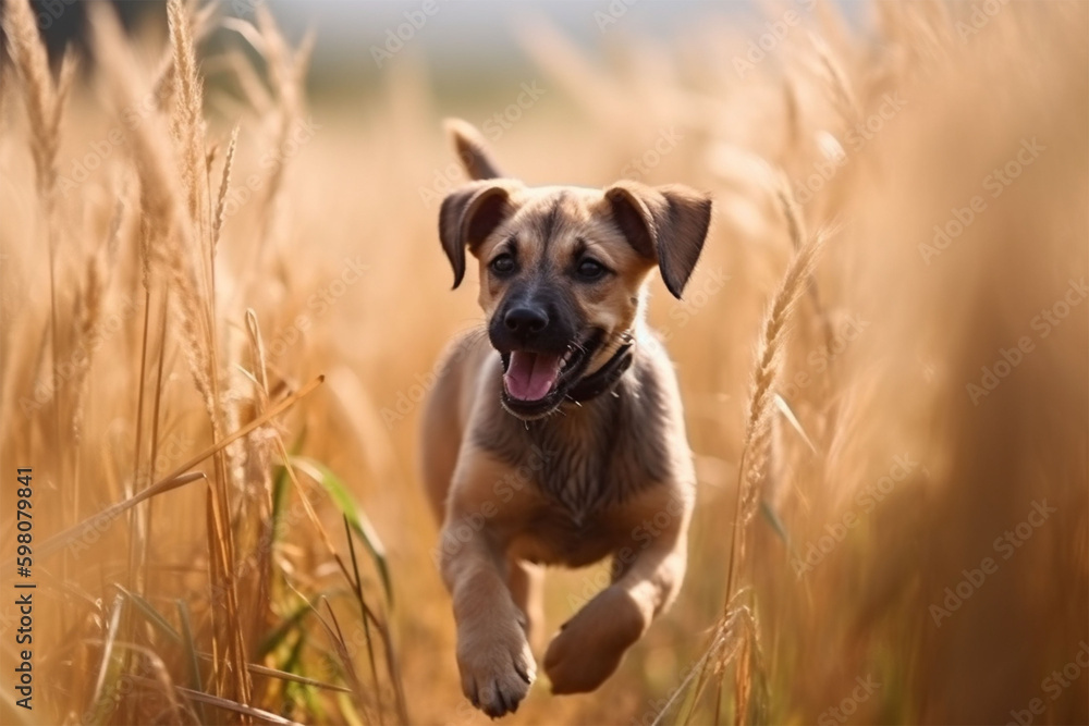 golden retriever running in field, created with Generative AI technology. golden retriever running in field, created with Generative AI technology.