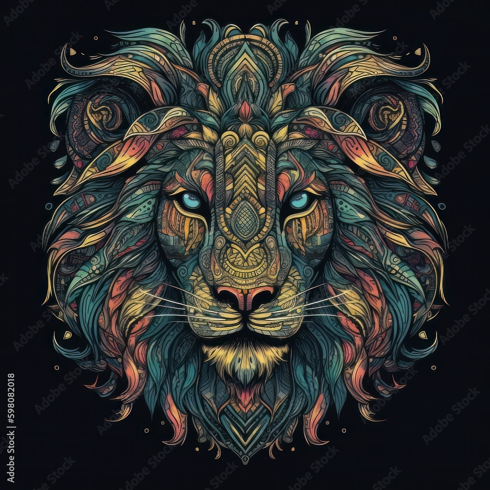 Lion head, black background. Generative AI Lion head, black background. Generative AI