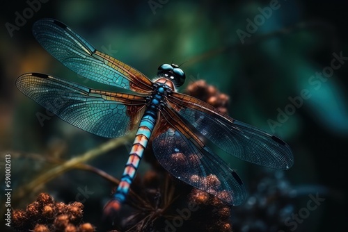 Dragonfly in the jungle. Generative AI © August