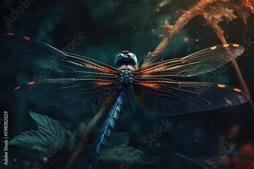 Dragonfly in the jungle. Generative AI