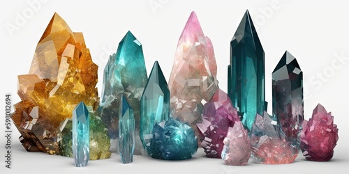 Vibrant Gemstones Assorted Quartz Minerals in Clipart, Generative AI