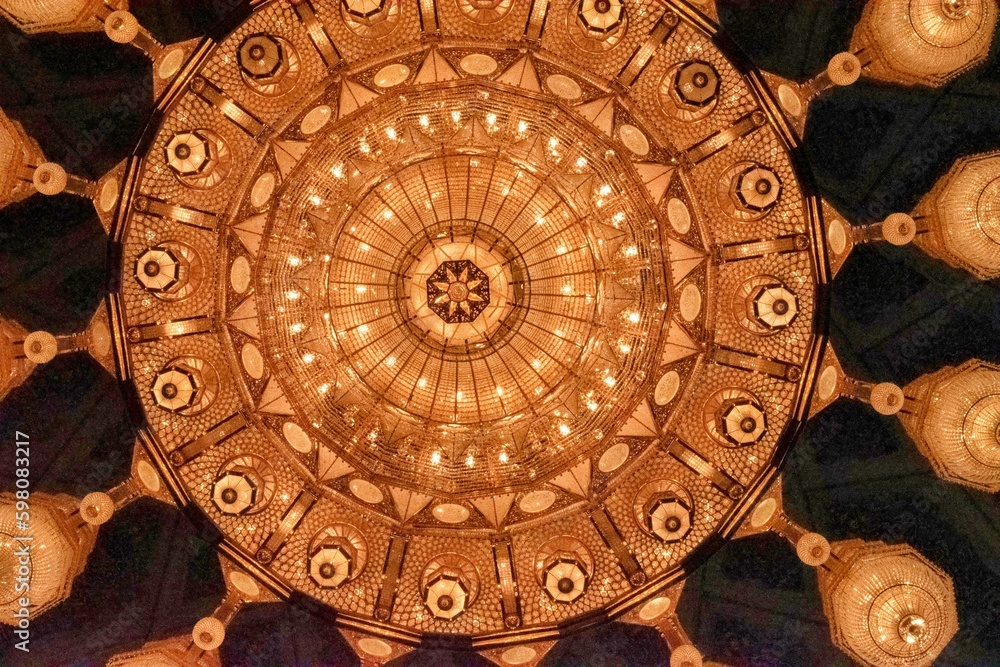 A Close up of the Chandelier at the Sultan Qaboos Mosque in Muscat, Oman