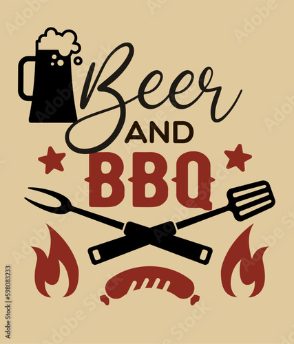 BBQ and beer with flame and sausage