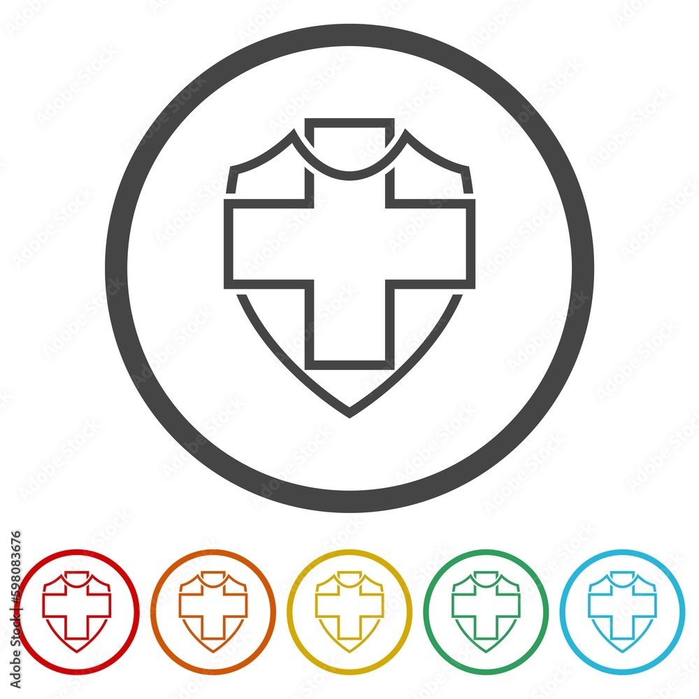 Medical shield icon. Set icons in color circle buttons Medical shield icon. Set icons in color circle buttons