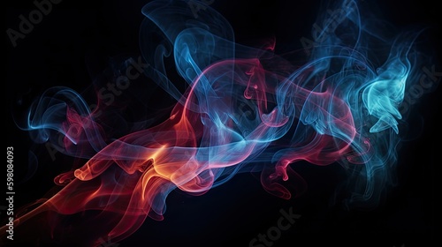 Fantasy of Futuristic Flaming Colours  Red and Blue Smoke in Motion on an Abstract Background. Generative AI