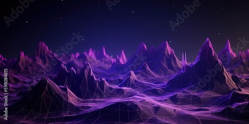 Violet Cyberverse  A Surreal Neon Mountain Range, Generative AI photo