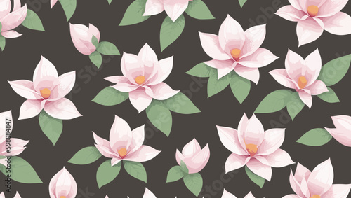 Magnolia Garden  Floral Seamless Pattern with Pink Magnolias and Greenery