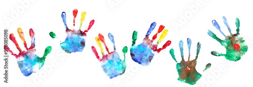 Set colorful hand print, paint watercolor isolated on white  