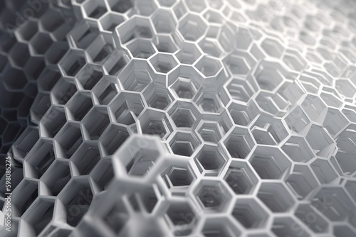 Network connection concept silver honeycomb shiny background. Futuristic Abstract Geometric Background Design Made with Generative AI  © Vitalii But
