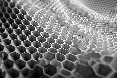 Network connection concept silver honeycomb shiny background. Futuristic Abstract Geometric Background Design Made with Generative AI 
