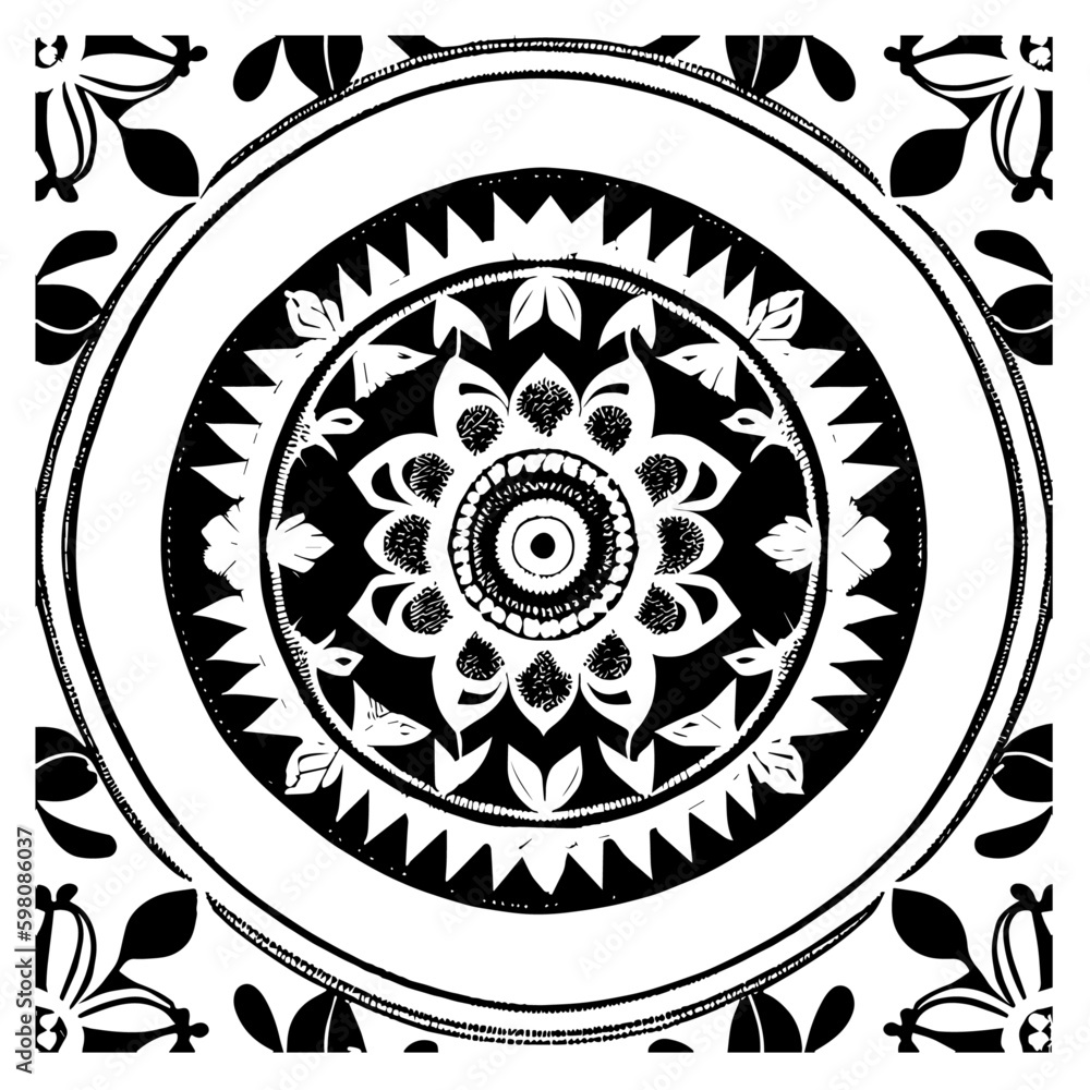 Flower clipart vector design black and white